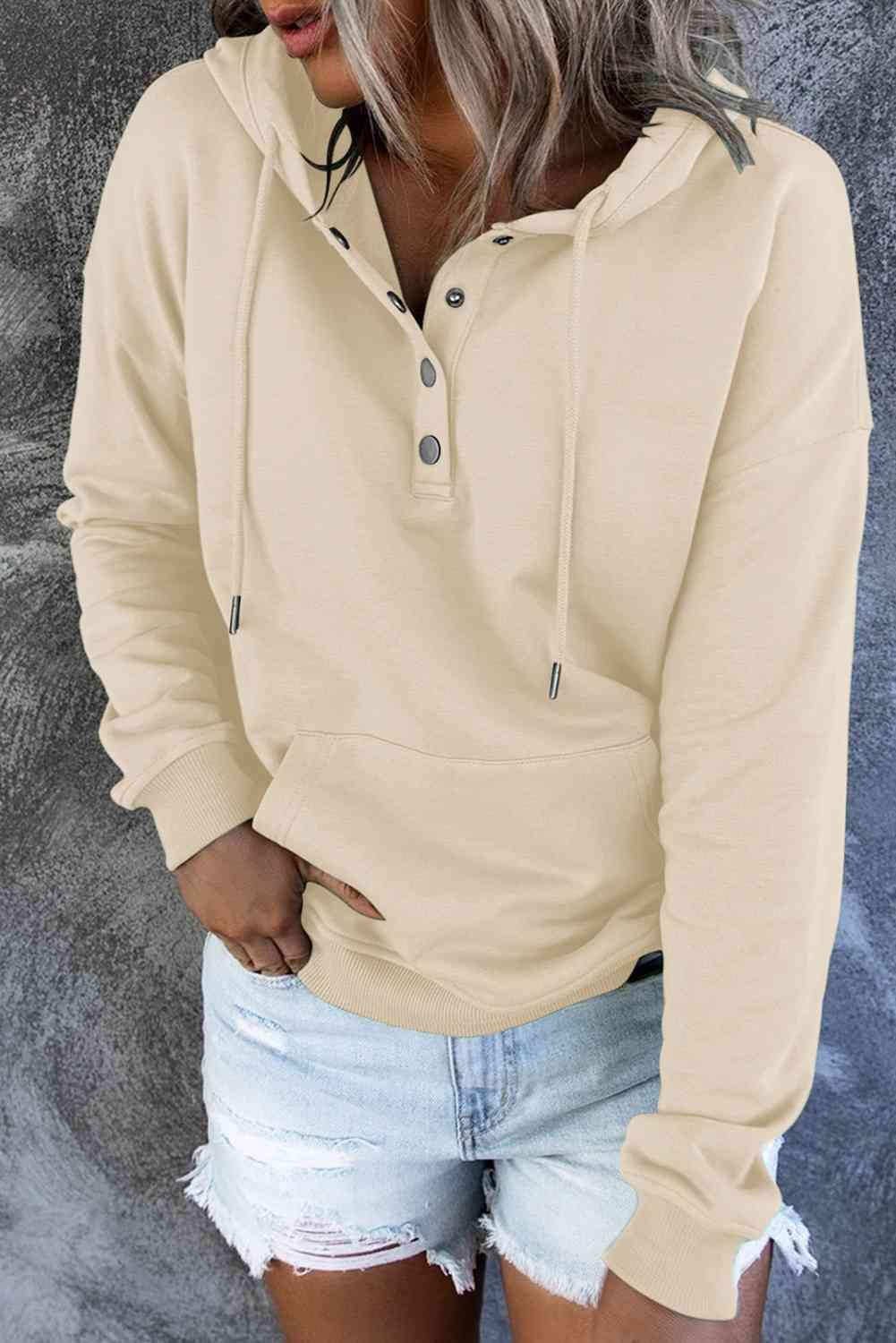 Dropped Shoulder Long Sleeve Hoodie with Pocket - Immenzive