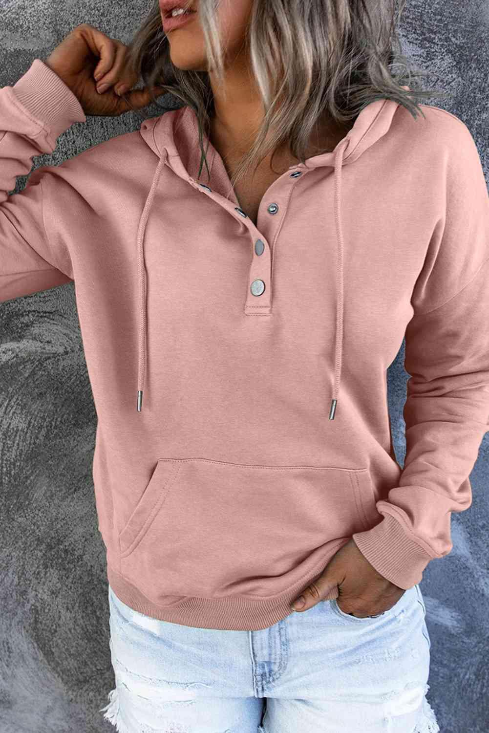 Dropped Shoulder Long Sleeve Hoodie with Pocket - Immenzive