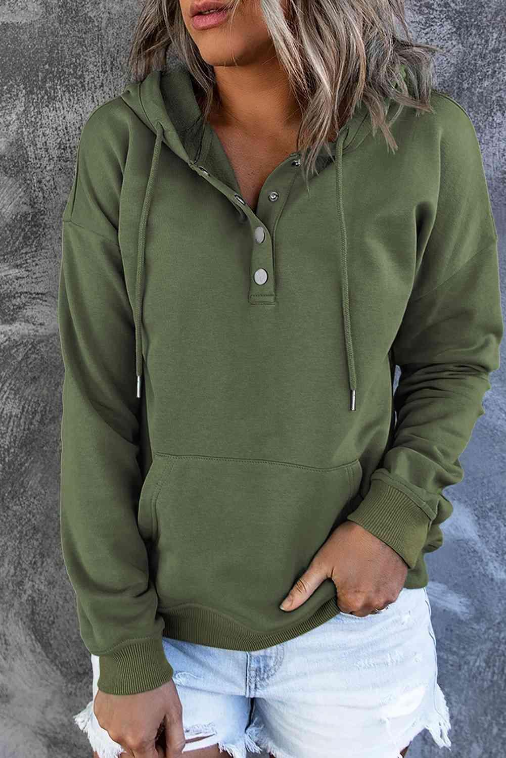 Dropped Shoulder Long Sleeve Hoodie with Pocket - Immenzive