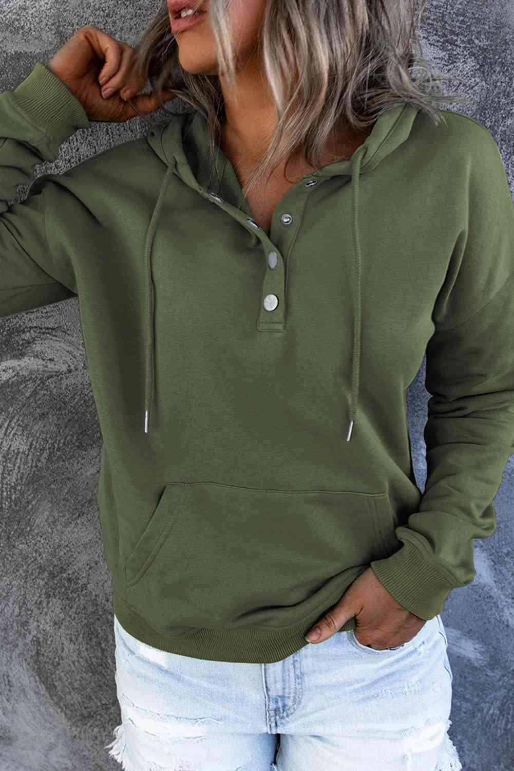 Dropped Shoulder Long Sleeve Hoodie with Pocket - Immenzive