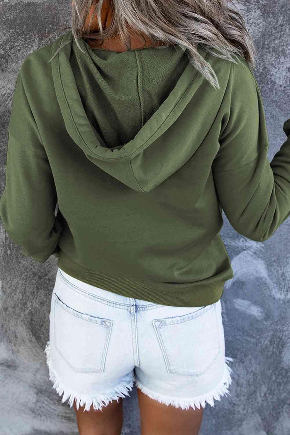 Dropped Shoulder Long Sleeve Hoodie with Pocket - Immenzive