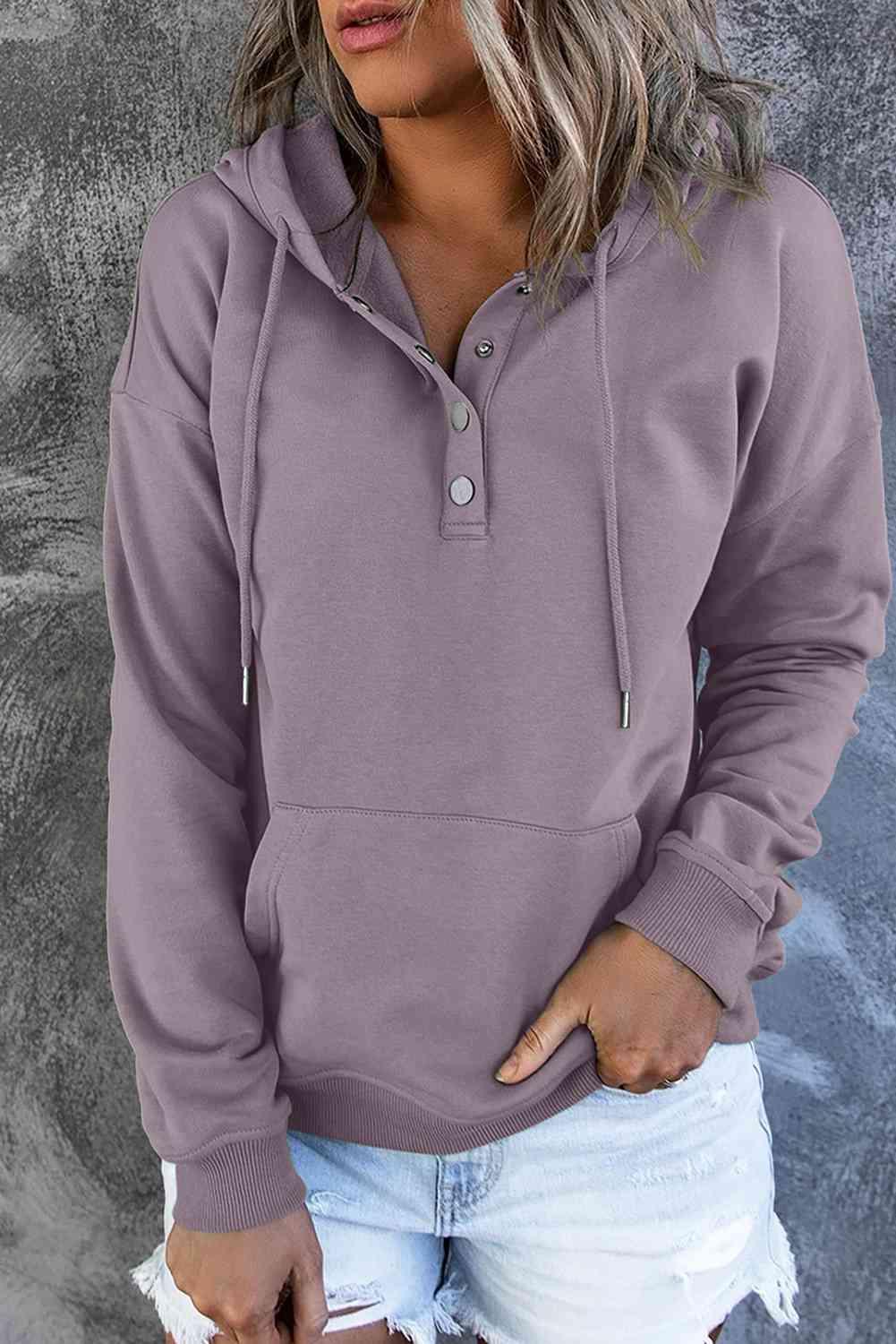 Dropped Shoulder Long Sleeve Hoodie with Pocket - Immenzive