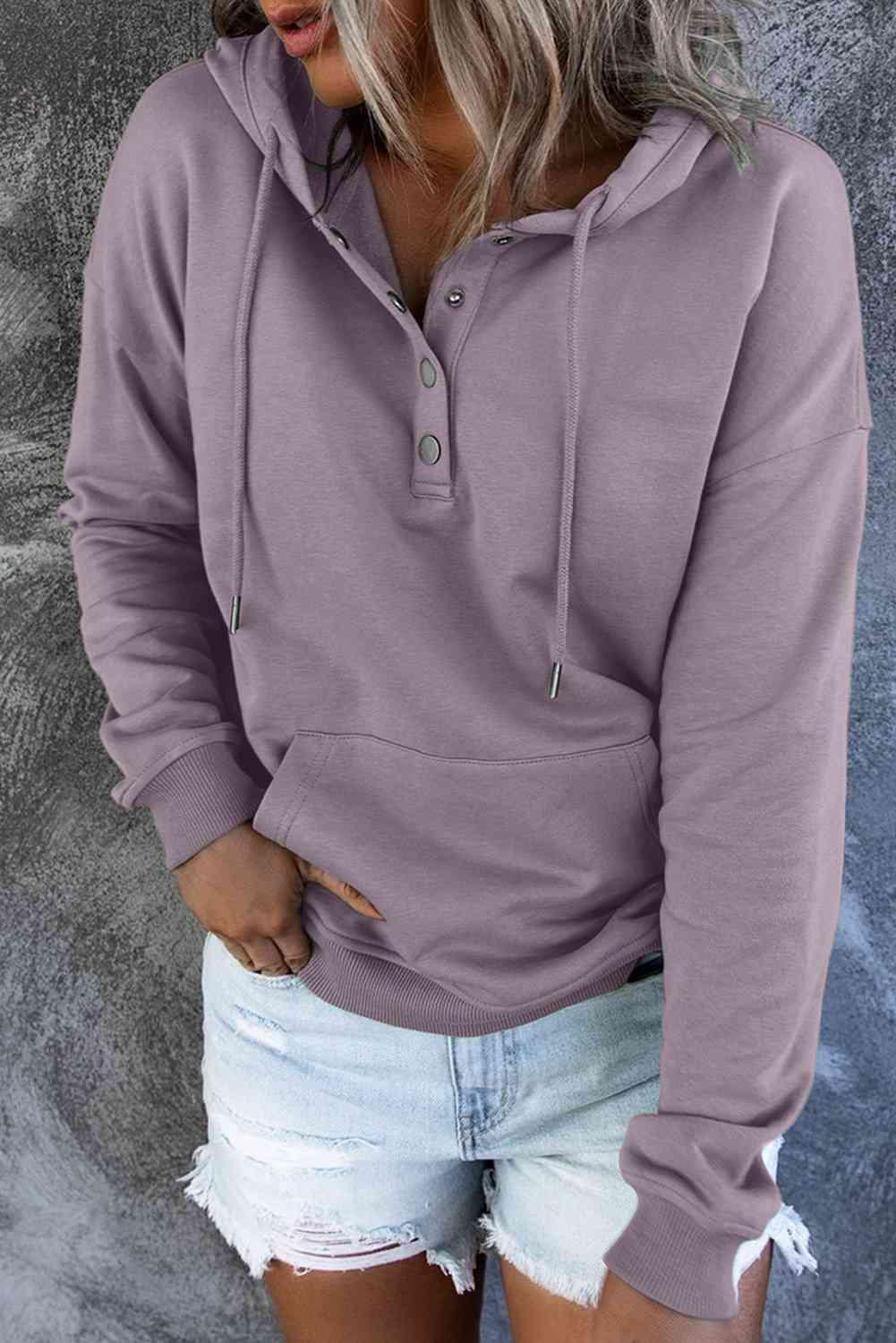 Dropped Shoulder Long Sleeve Hoodie with Pocket - Immenzive