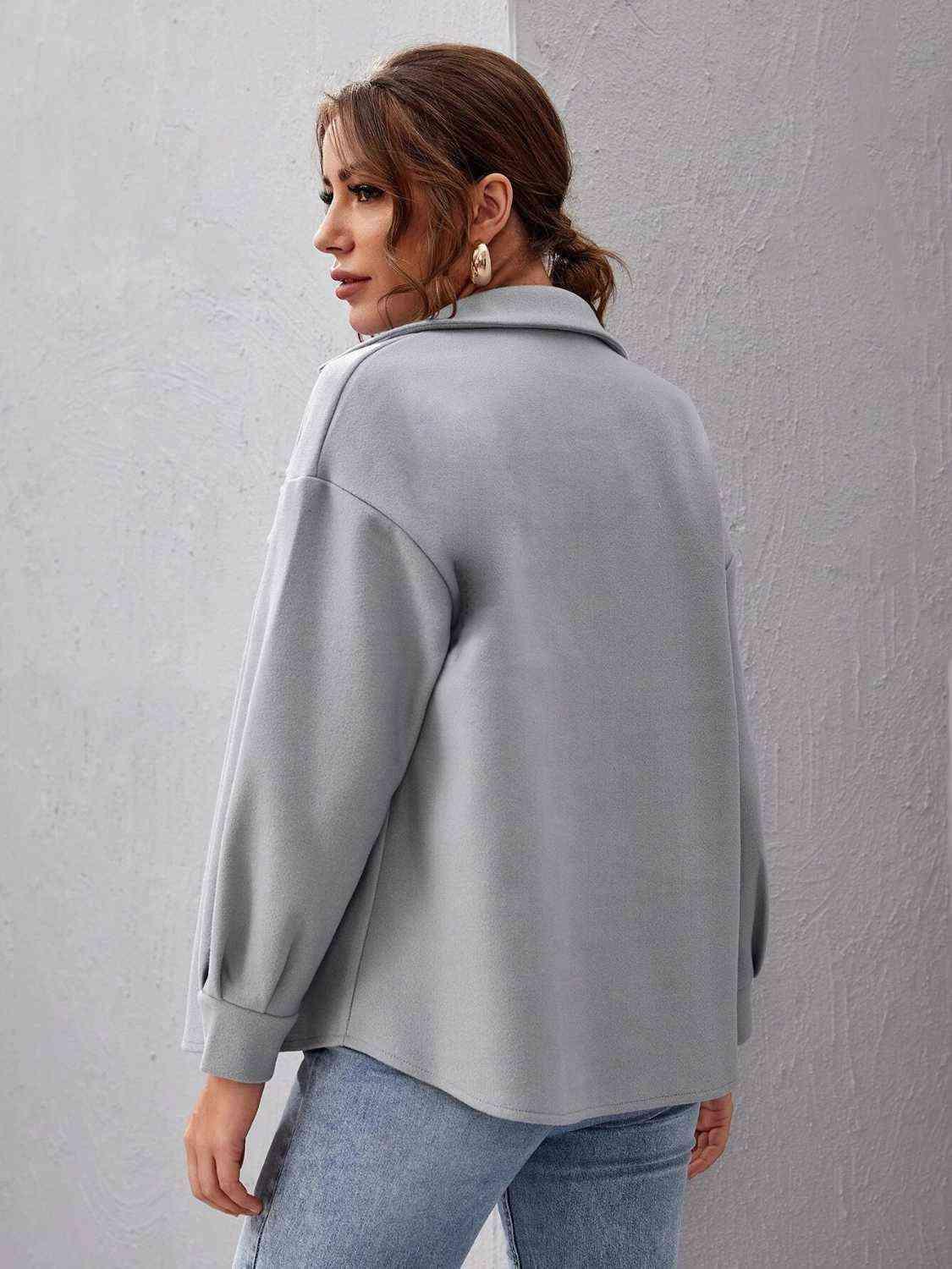 Dropped Shoulder Shacket with Pockets - Immenzive