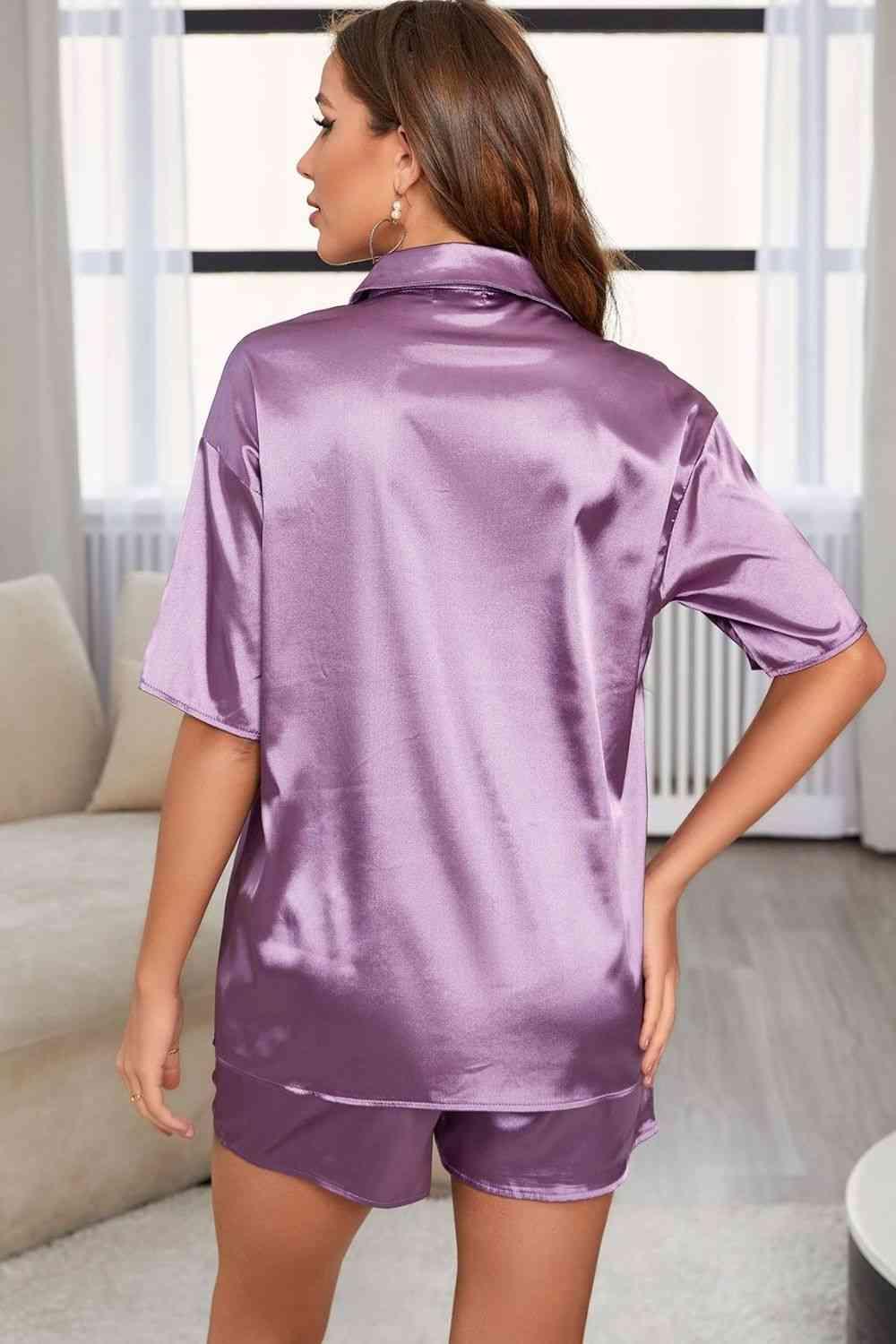 Dropped Shoulder Shirt and Smocked Shorts Pajama Set - Immenzive