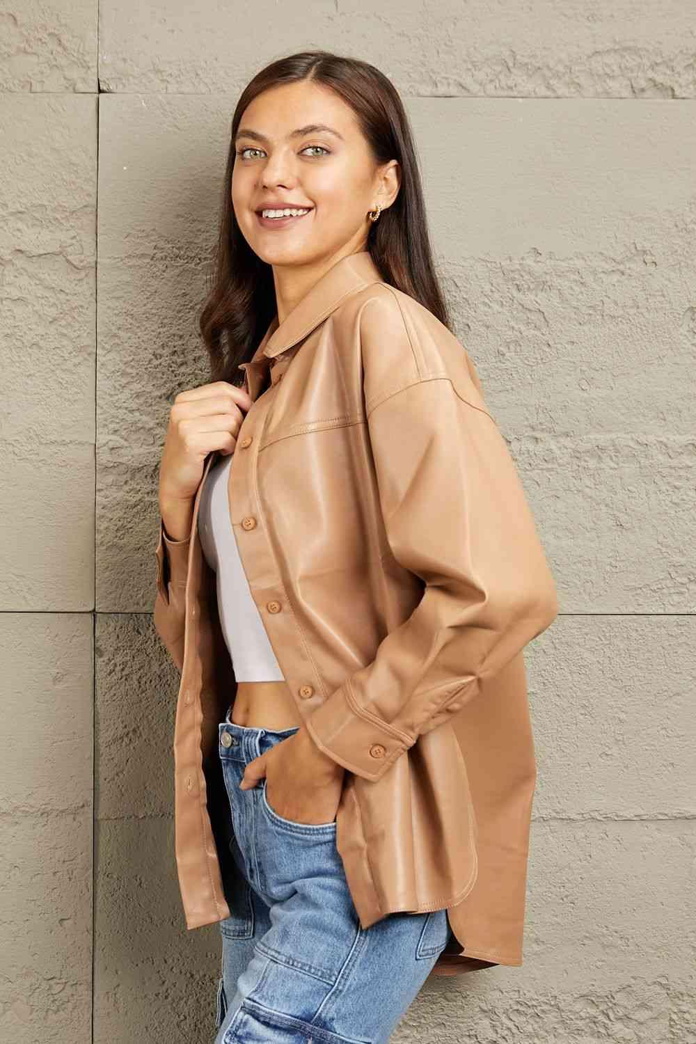 e.Luna Vegan Leather Button Down Shirt - Immenzive