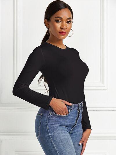 Round Neck Long Sleeve Bodysuit - Immenzive