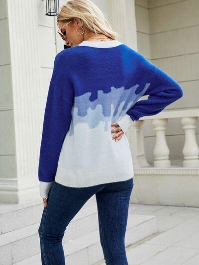Color Block Dropped Shoulder Sweater - Immenzive