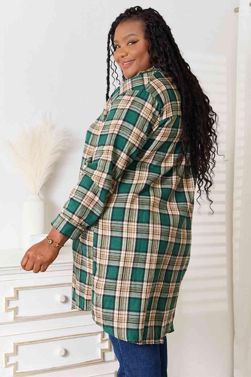 Double Take Plaid Collared Neck Long Sleeve Shirt - Immenzive