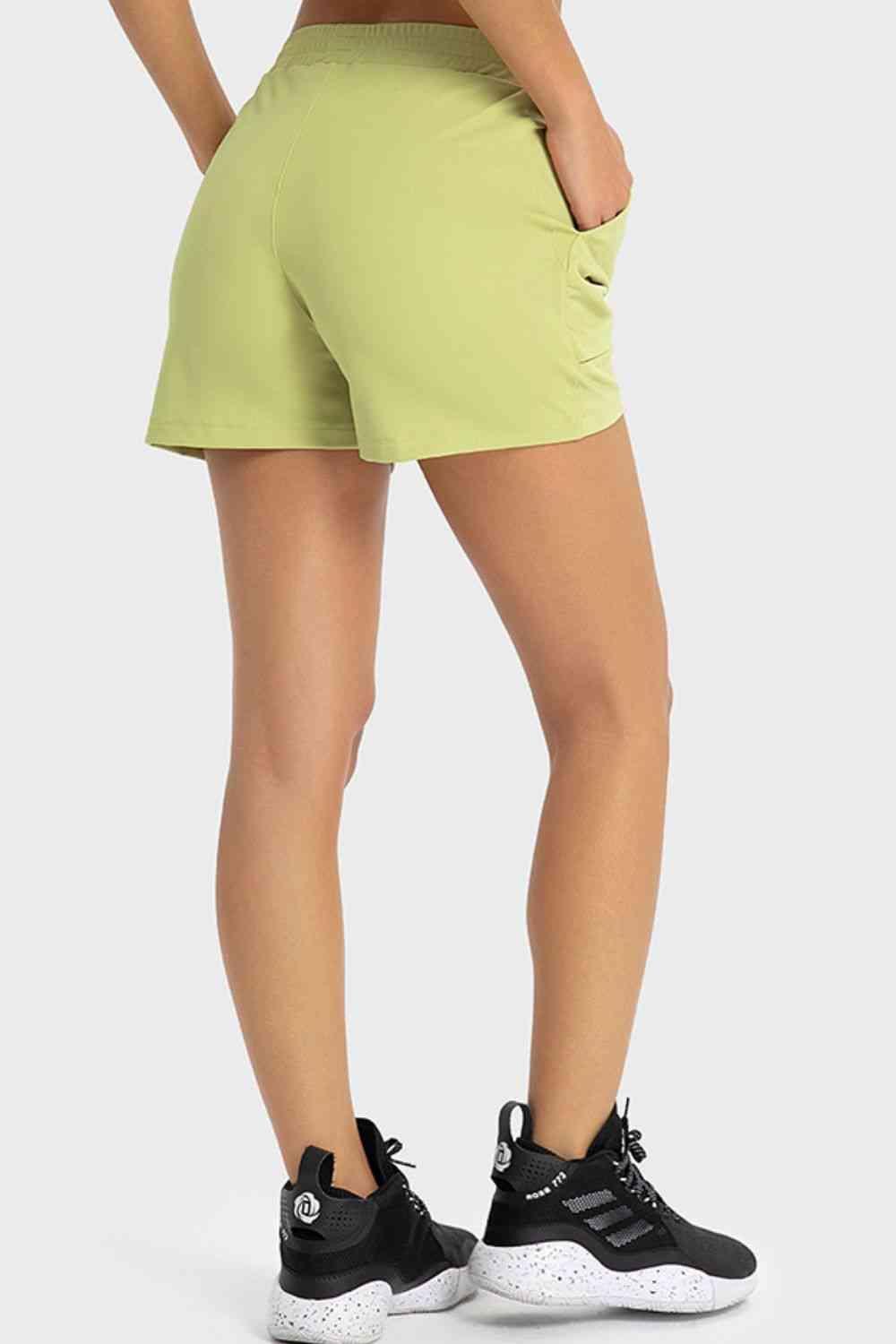 Elastic Waist Sports Shorts with Pockets - Immenzive