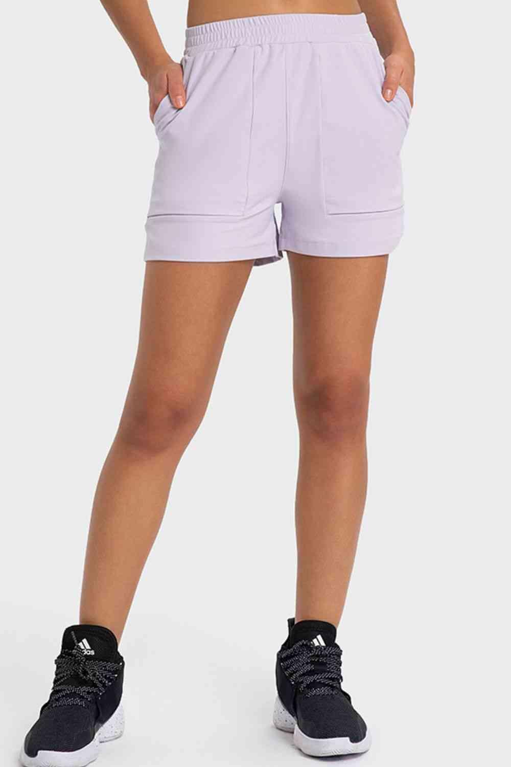 Elastic Waist Sports Shorts with Pockets - Immenzive