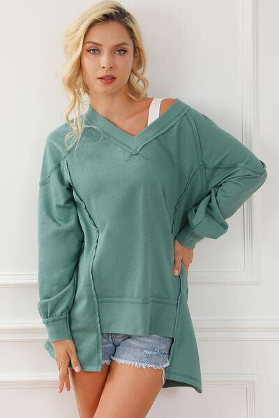 Exposed Seam V-Neck Zip Detail Sweatshirt - Immenzive