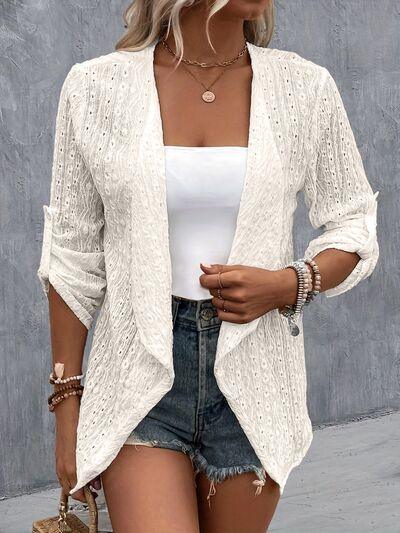 Eyelet Roll-Tab Sleeve Cardigan - Immenzive