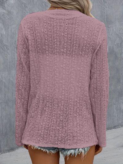 Eyelet Roll-Tab Sleeve Cardigan - Immenzive