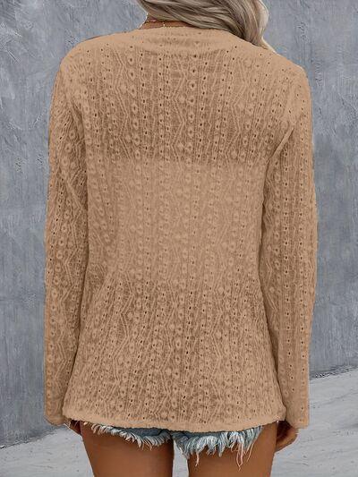 Eyelet Roll-Tab Sleeve Cardigan - Immenzive
