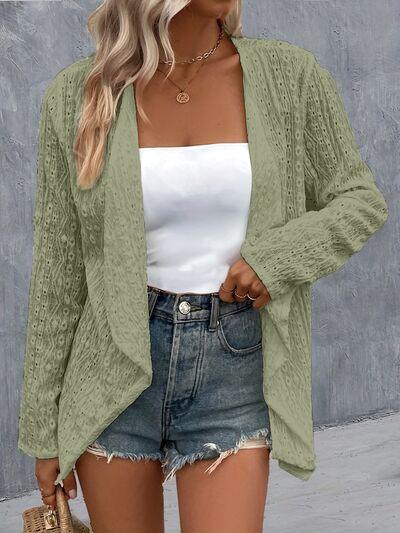 Eyelet Roll-Tab Sleeve Cardigan - Immenzive