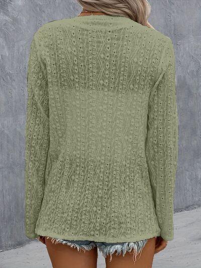 Eyelet Roll-Tab Sleeve Cardigan - Immenzive