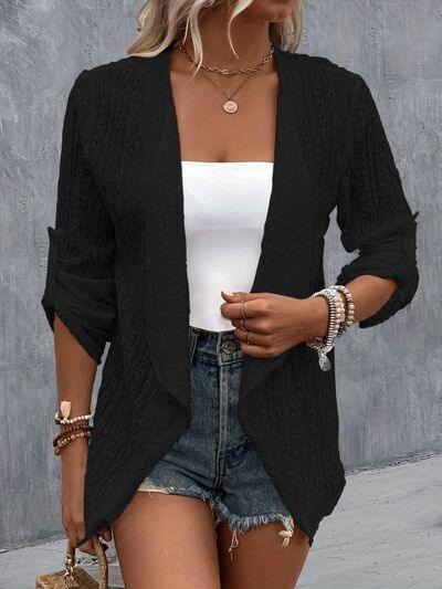 Eyelet Roll-Tab Sleeve Cardigan - Immenzive