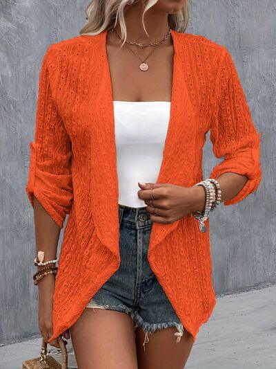 Eyelet Roll-Tab Sleeve Cardigan - Immenzive