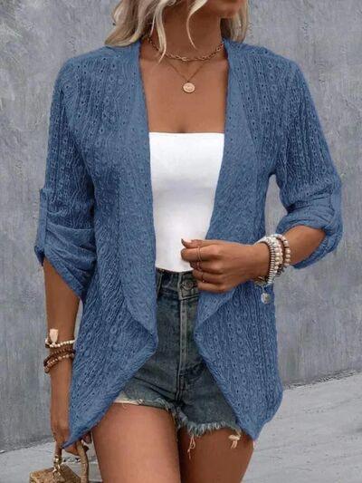Eyelet Roll-Tab Sleeve Cardigan - Immenzive