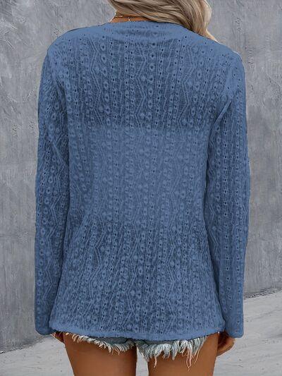 Eyelet Roll-Tab Sleeve Cardigan - Immenzive
