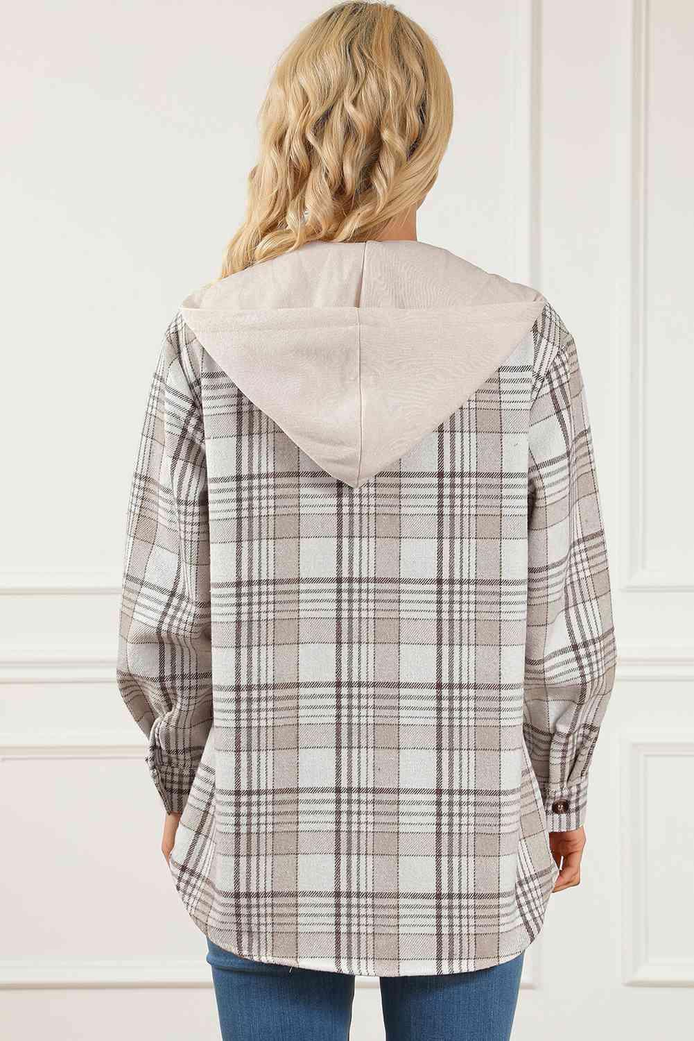 Plaid Button Down Hooded Jacket - Immenzive