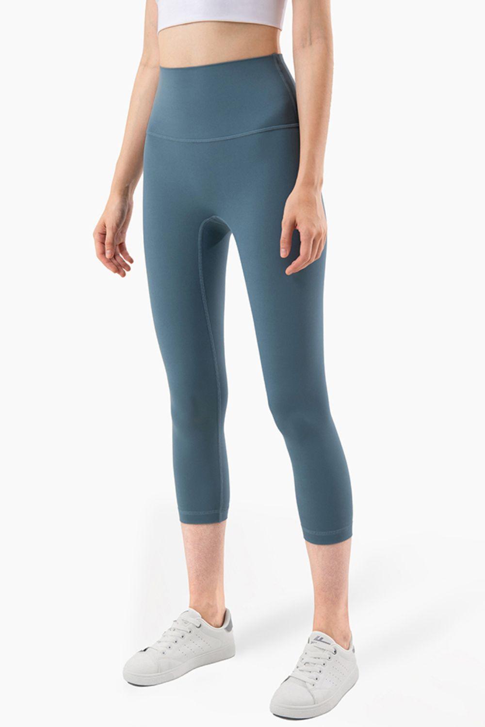 Feel Like Skin Elastic Waistband Cropped Yoga Leggings - Immenzive