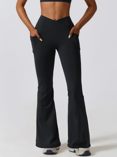 Flare Leg Active Pants with Pockets - Immenzive