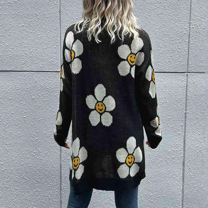 Floral Button Down Longline Cardigan - Immenzive