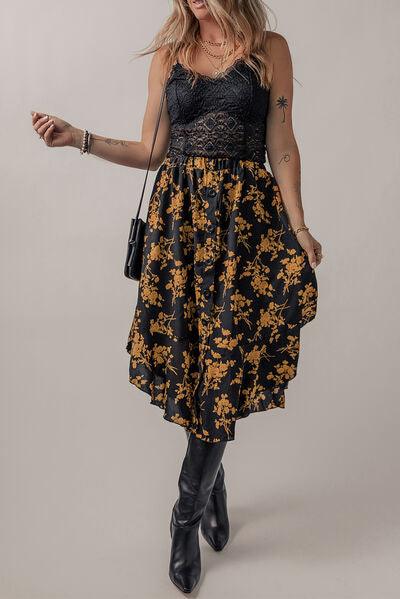 Floral Buttoned Ruffle Hem Skirt - Immenzive