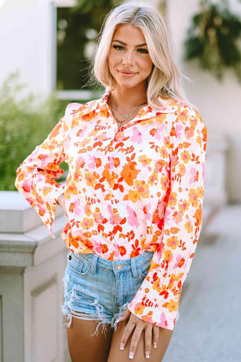Floral Collared Neck Shirt - Immenzive