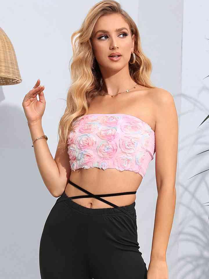 Floral Detail Cropped Tube Top - Immenzive