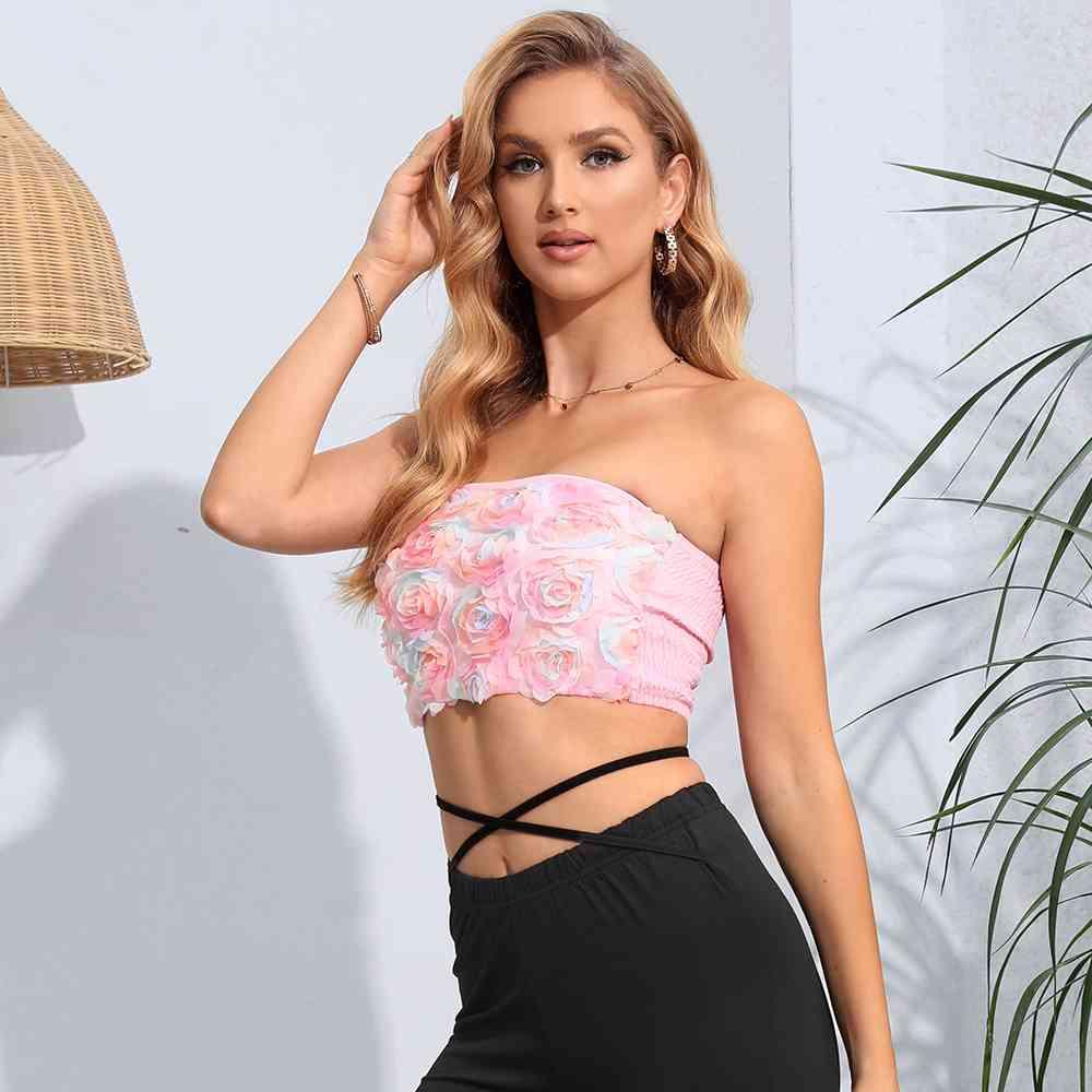 Floral Detail Cropped Tube Top - Immenzive