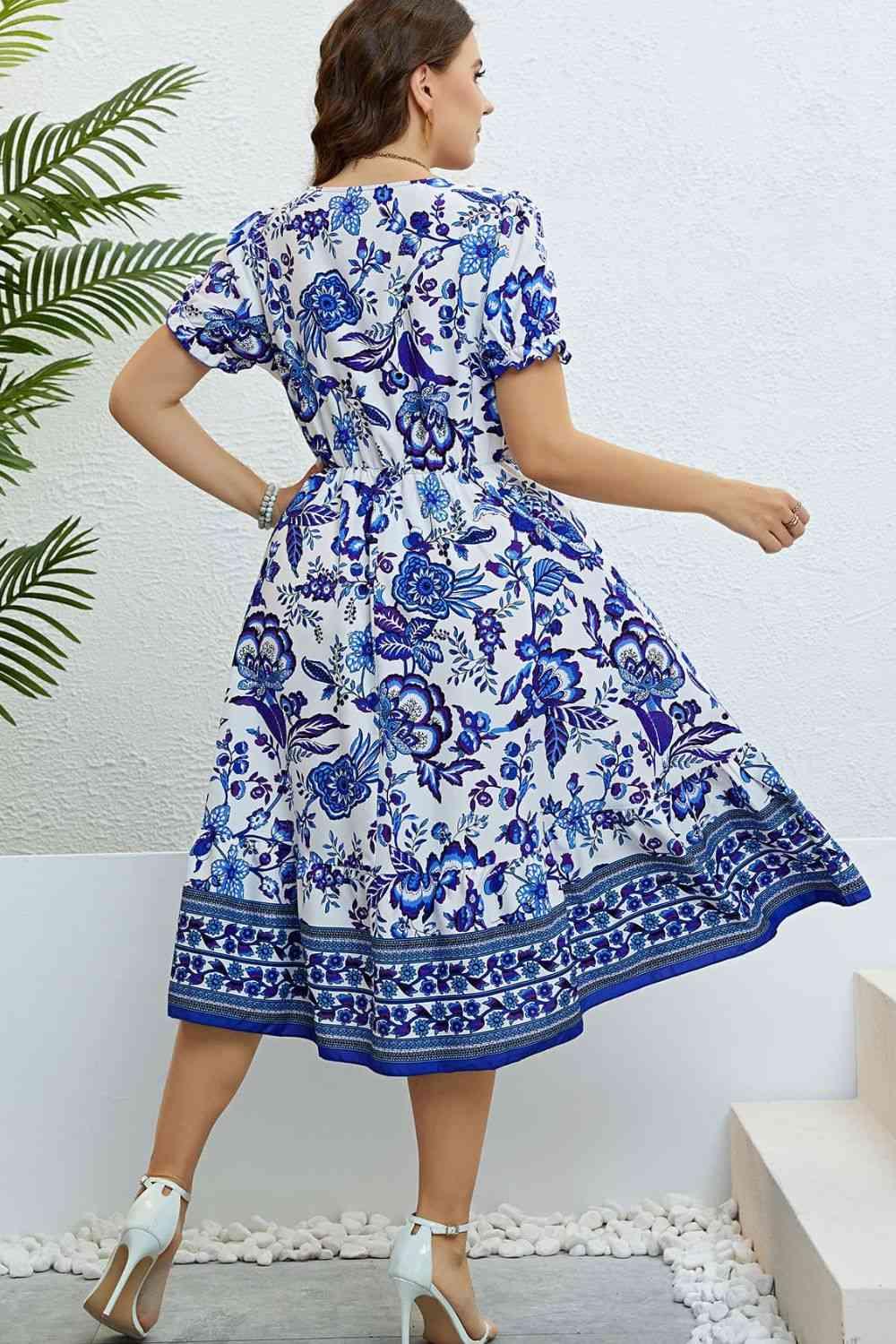 Floral Flounce Sleeve Surplice Dress - Immenzive