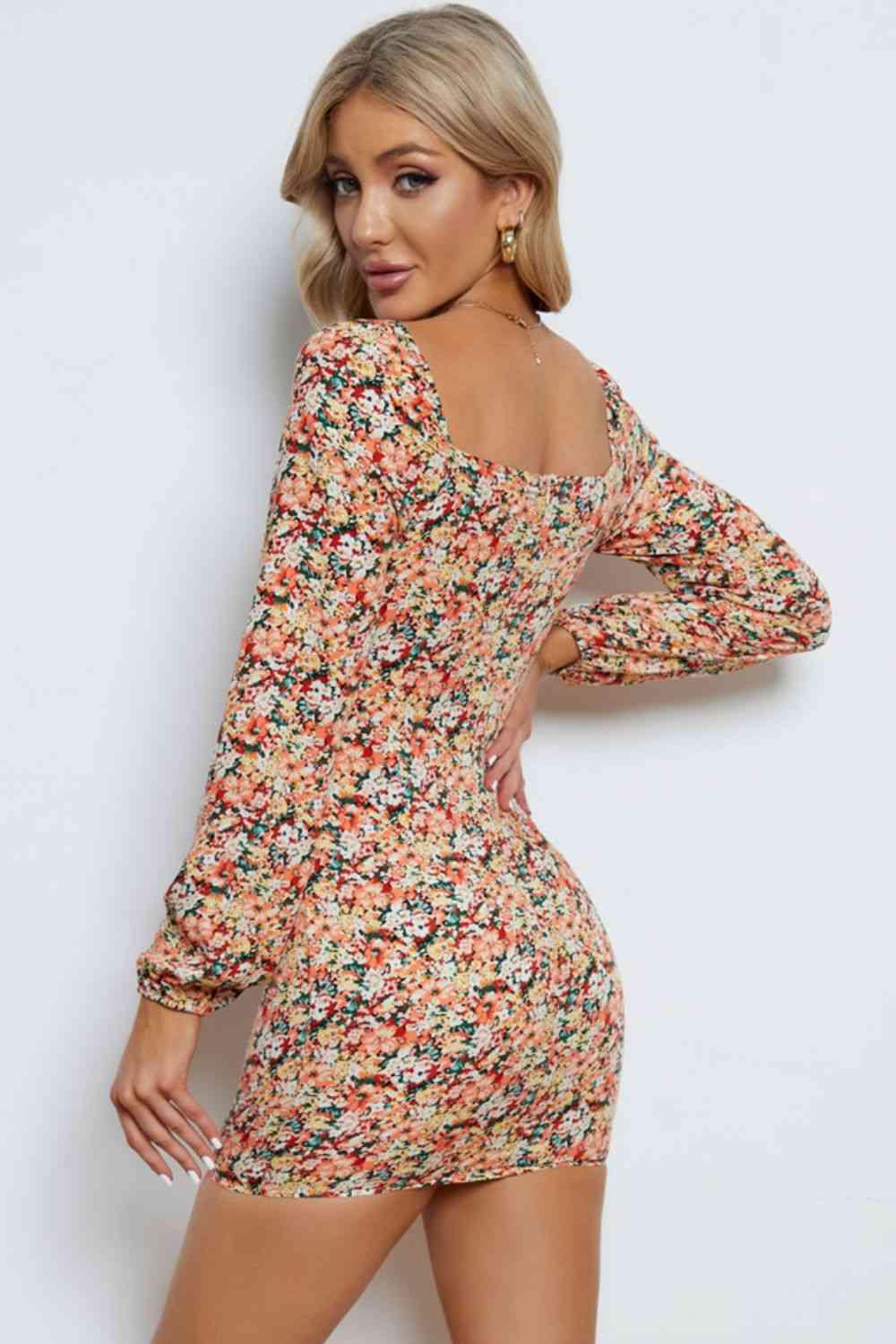 Floral Long-Sleeve Bodycon Dress - Immenzive