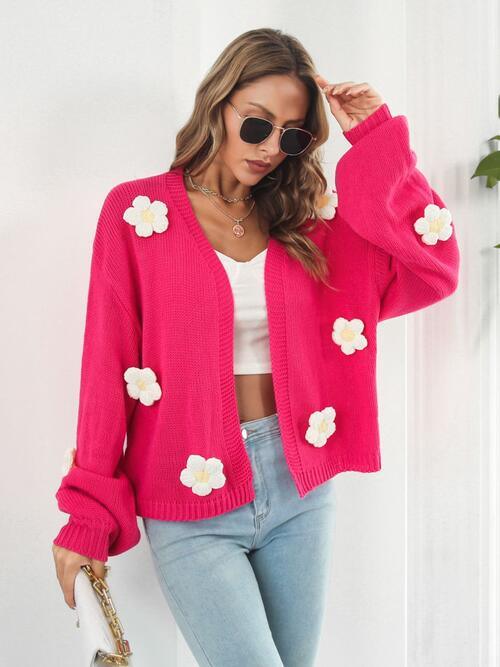 Floral Open Front Long Sleeve Cardigan - Immenzive