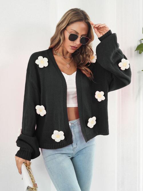 Floral Open Front Long Sleeve Cardigan - Immenzive