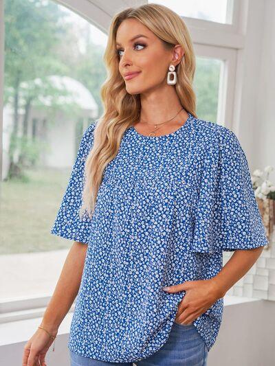 Floral Round Neck Half Sleeve Blouse - Immenzive