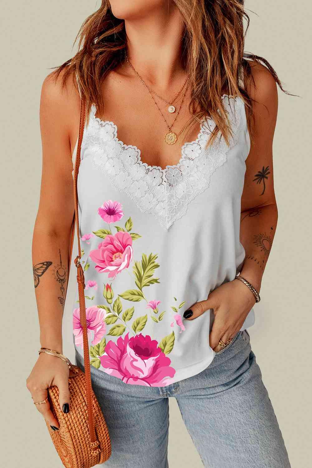 Floral Scalloped Lace Detail Cami - Immenzive