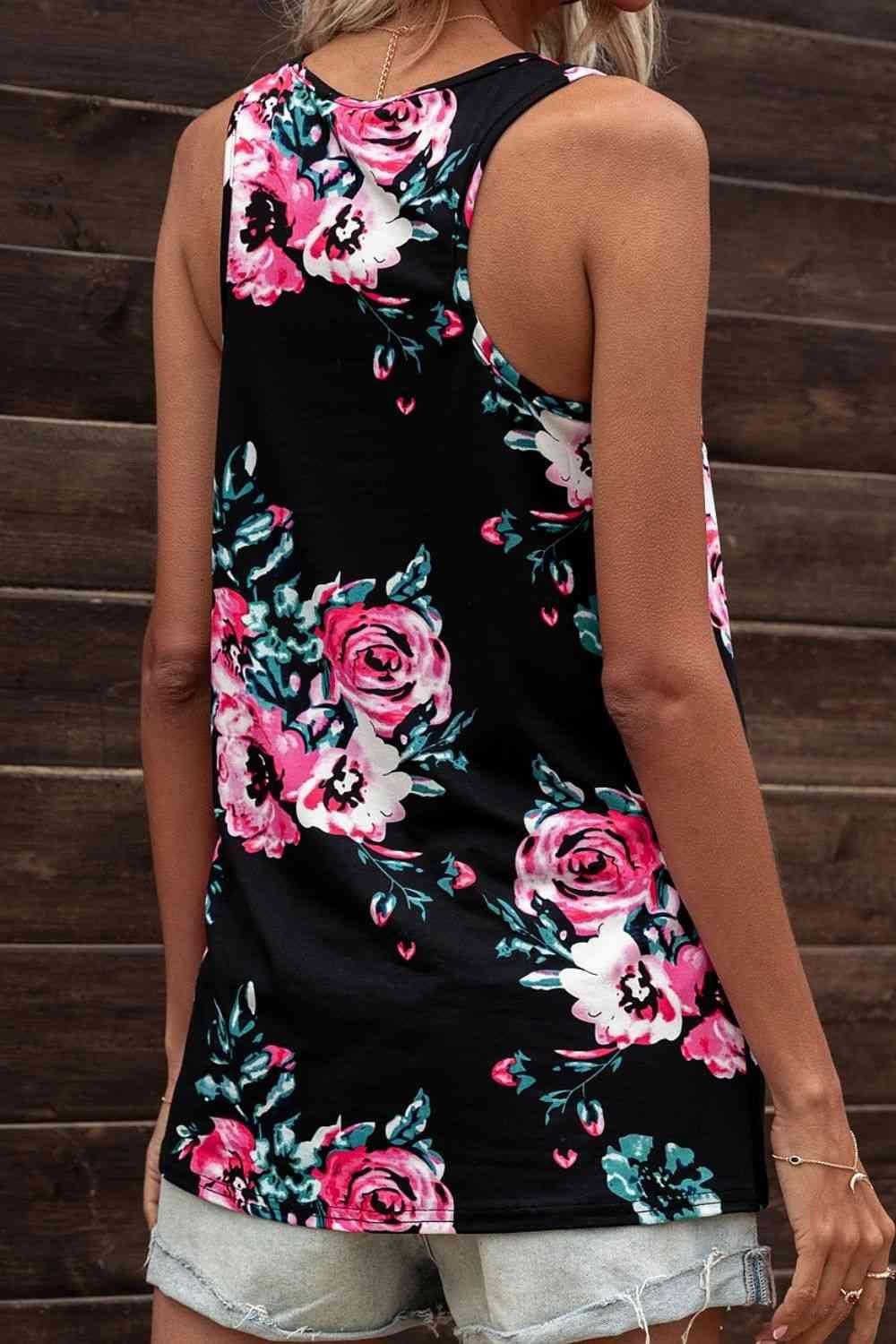 Floral Scoop Neck Tank Top - Immenzive