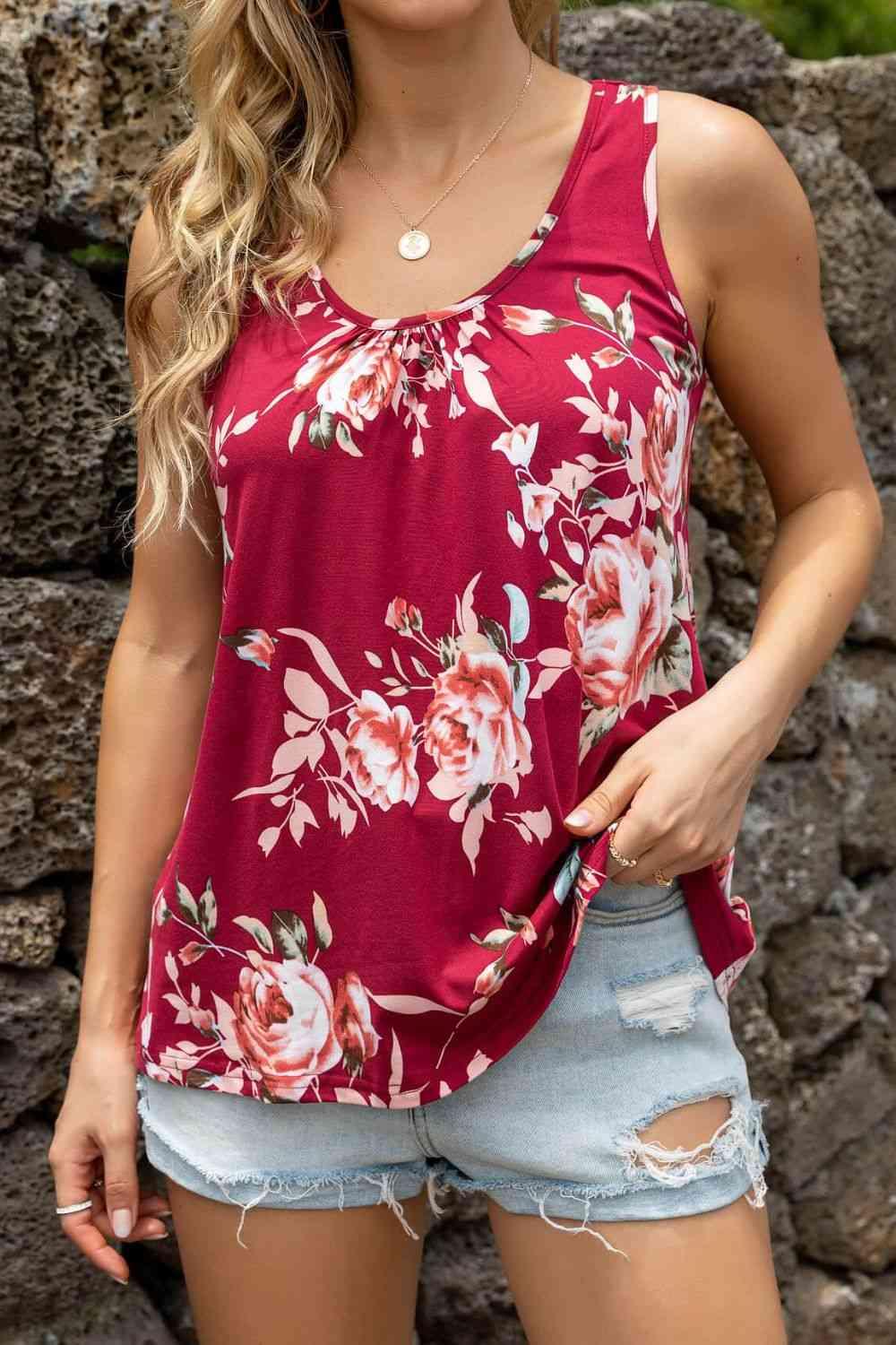 Floral Scoop Neck Tank Top - Immenzive