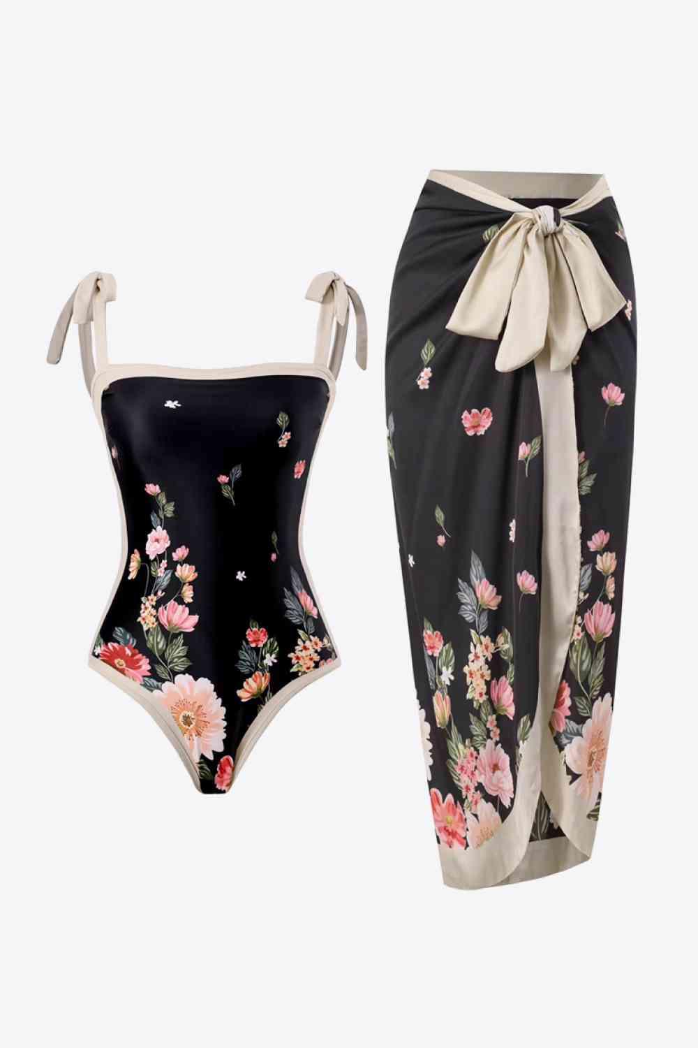 Floral Tie-Shoulder Two-Piece Swim Set - Immenzive