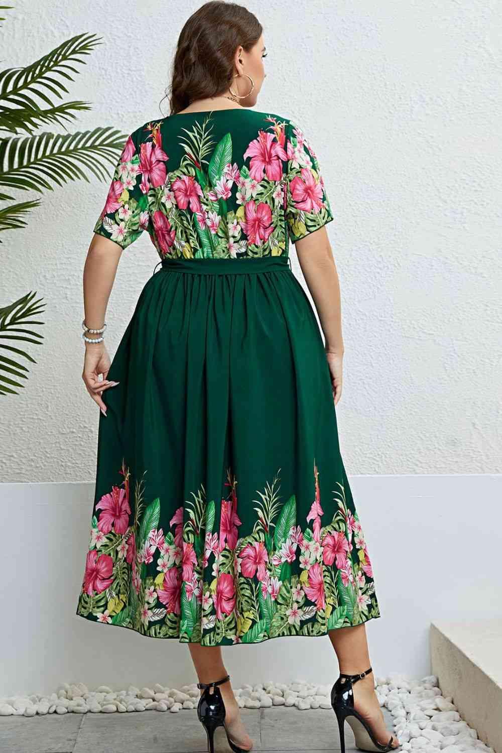 Floral Tie-Waist Round Neck Dress - Immenzive