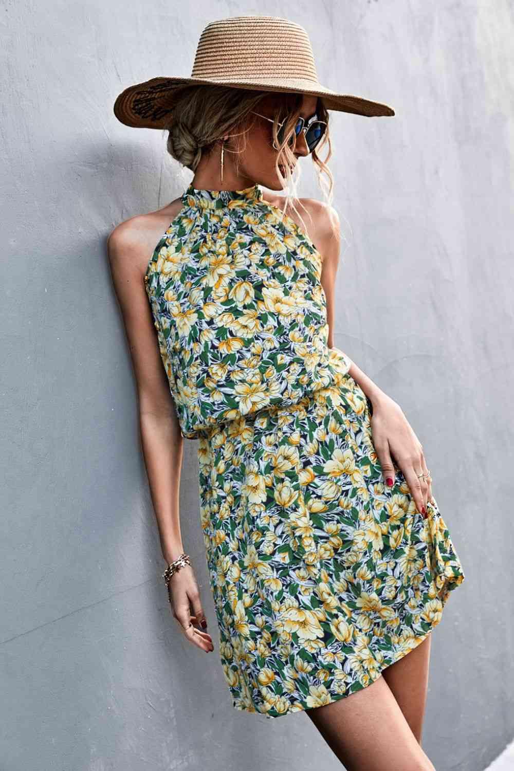 Floral Tied Sleeveless Mini Dress - Immenzive