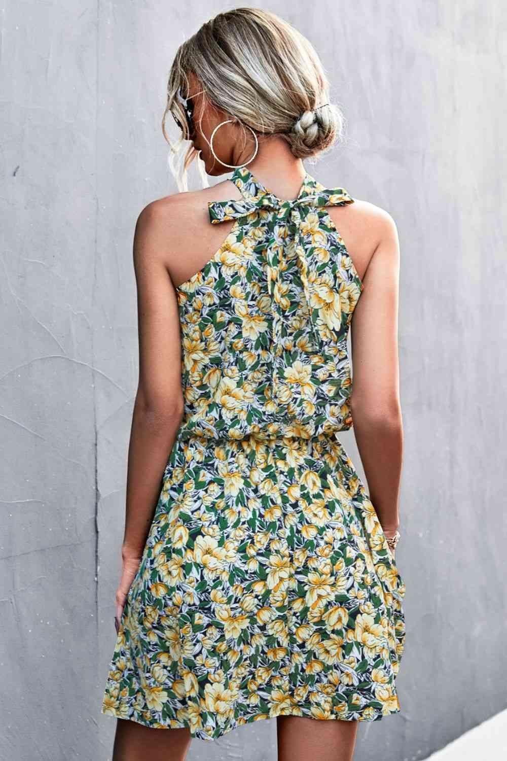 Floral Tied Sleeveless Mini Dress - Immenzive
