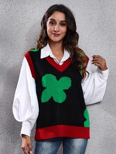 Four Leaf Clover V-Neck Sweater Vest - Immenzive