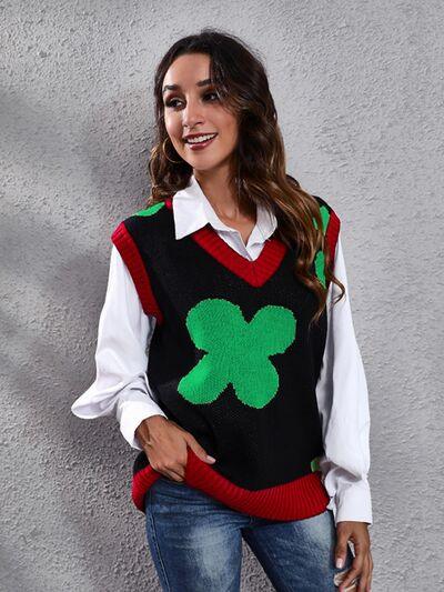 Four Leaf Clover V-Neck Sweater Vest - Immenzive