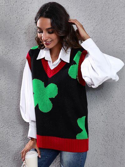 Four Leaf Clover V-Neck Sweater Vest - Immenzive