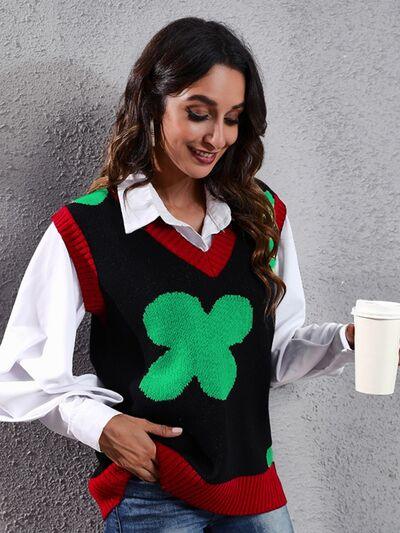 Four Leaf Clover V-Neck Sweater Vest - Immenzive