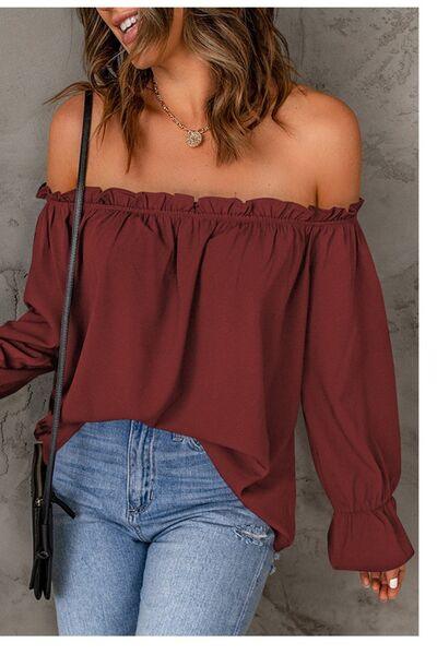 Frill Off-Shoulder Flounce Sleeve Blouse - Immenzive